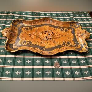 Vintage Made in Japan Alcohol Proof Paper Mache Blue Pink Mustard Serving Tray